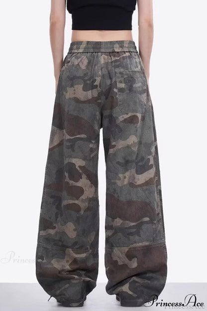 Camo High Waist Wide Leg Cargo Pants