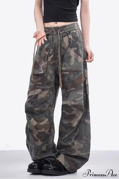 Camo High Waist Wide Leg Cargo Pants