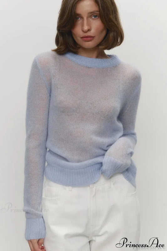 Candy Pastels Sheer Crew Neck Lightweight Knit Top