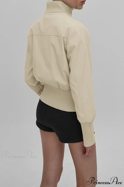Cargo Zip Pocket Stand Collar Waist Casual Jacket