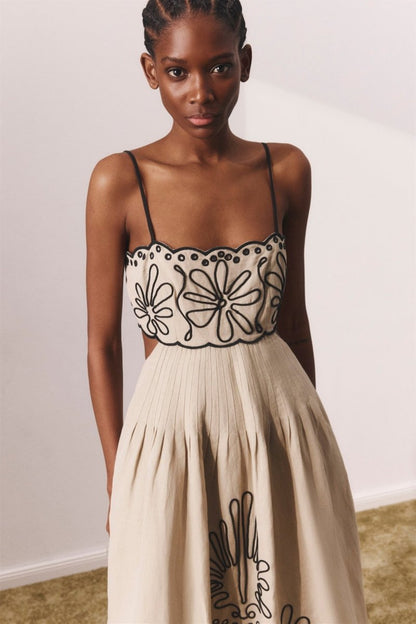 Caroline Abstract Embroidery Midi Dress