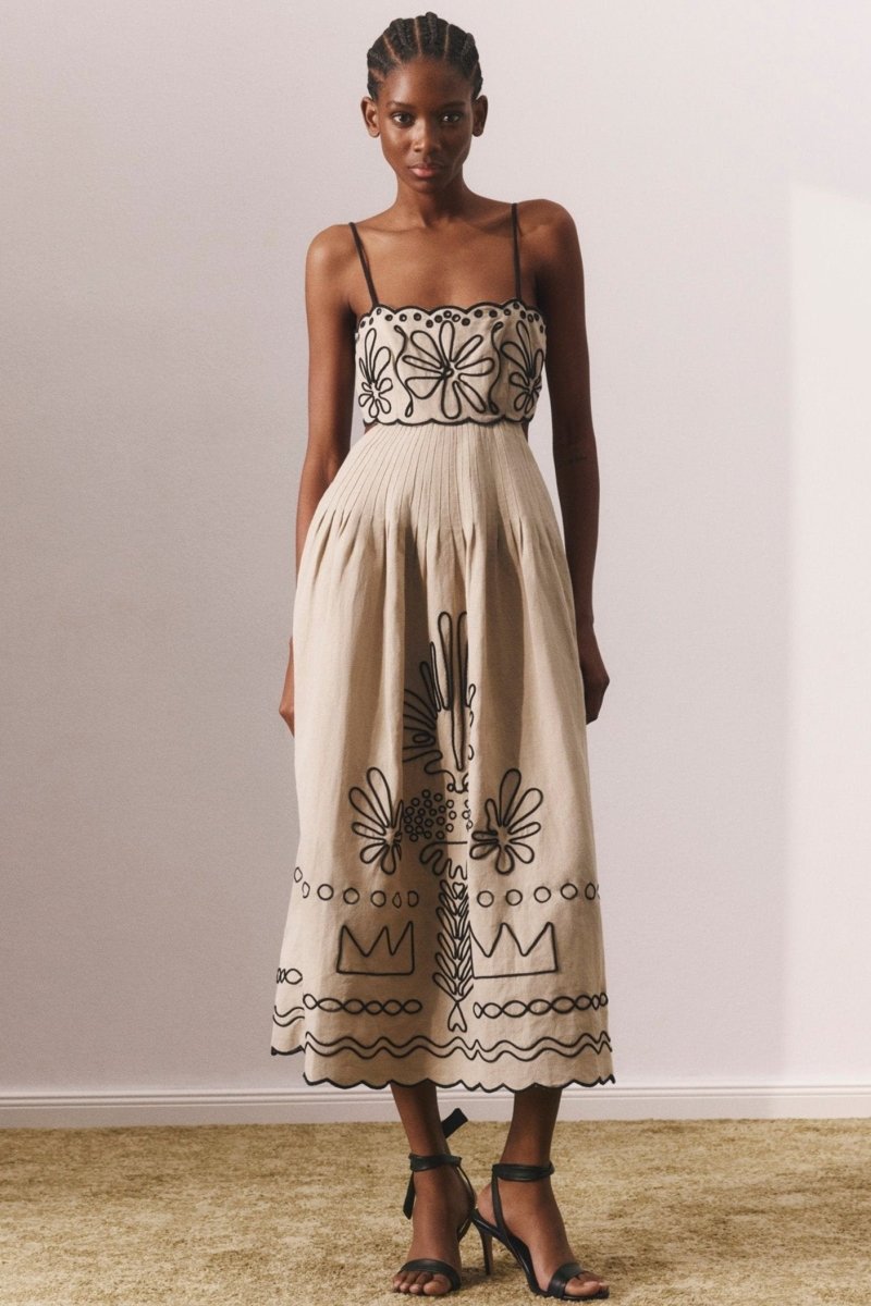 Caroline Abstract Embroidery Midi Dress