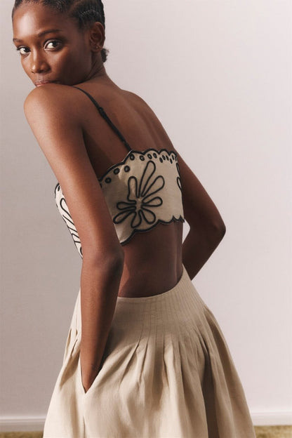 Caroline Abstract Embroidery Midi Dress