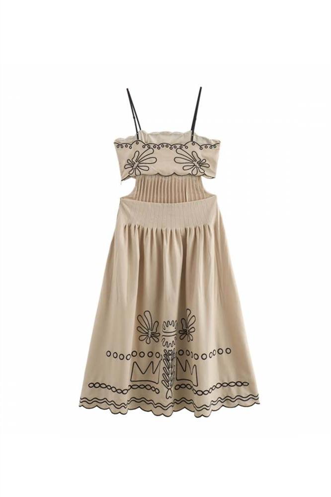 Caroline Abstract Embroidery Midi Dress