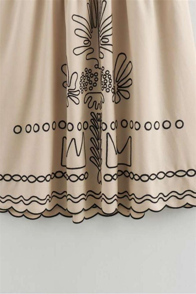 Caroline Abstract Embroidery Midi Dress