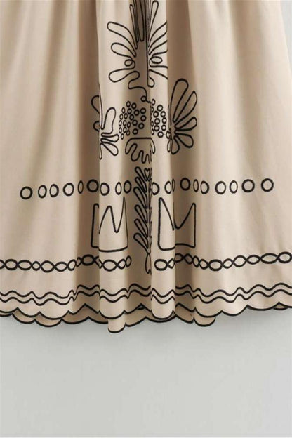 Caroline Abstract Embroidery Midi Dress