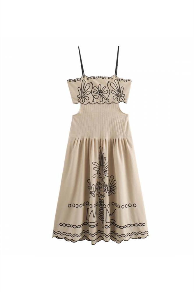 Caroline Abstract Embroidery Midi Dress