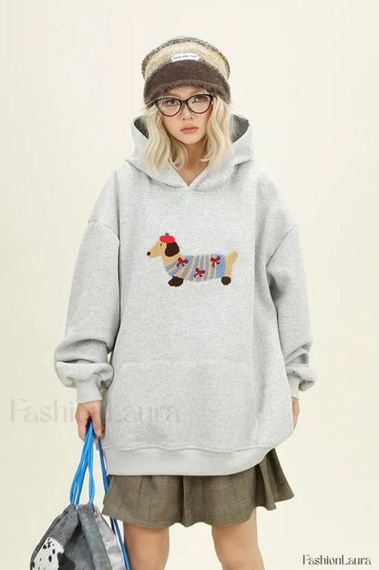 Cartoon Dog Embroidery Hooded Sweatshirt
