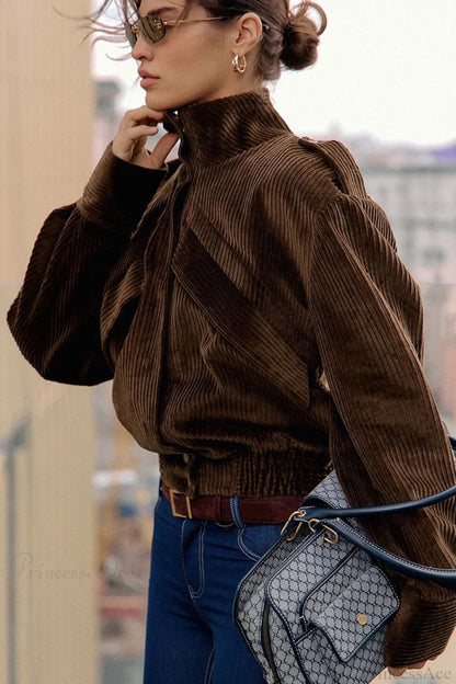 Casual Brown Corduroy Jacket