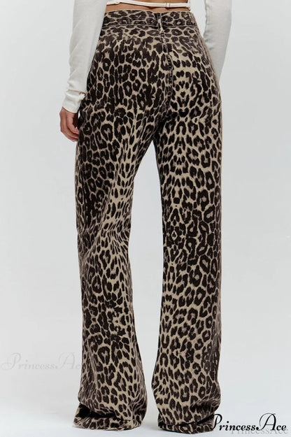 Casual Pure Cotton Leopard Print Wide Leg Pants