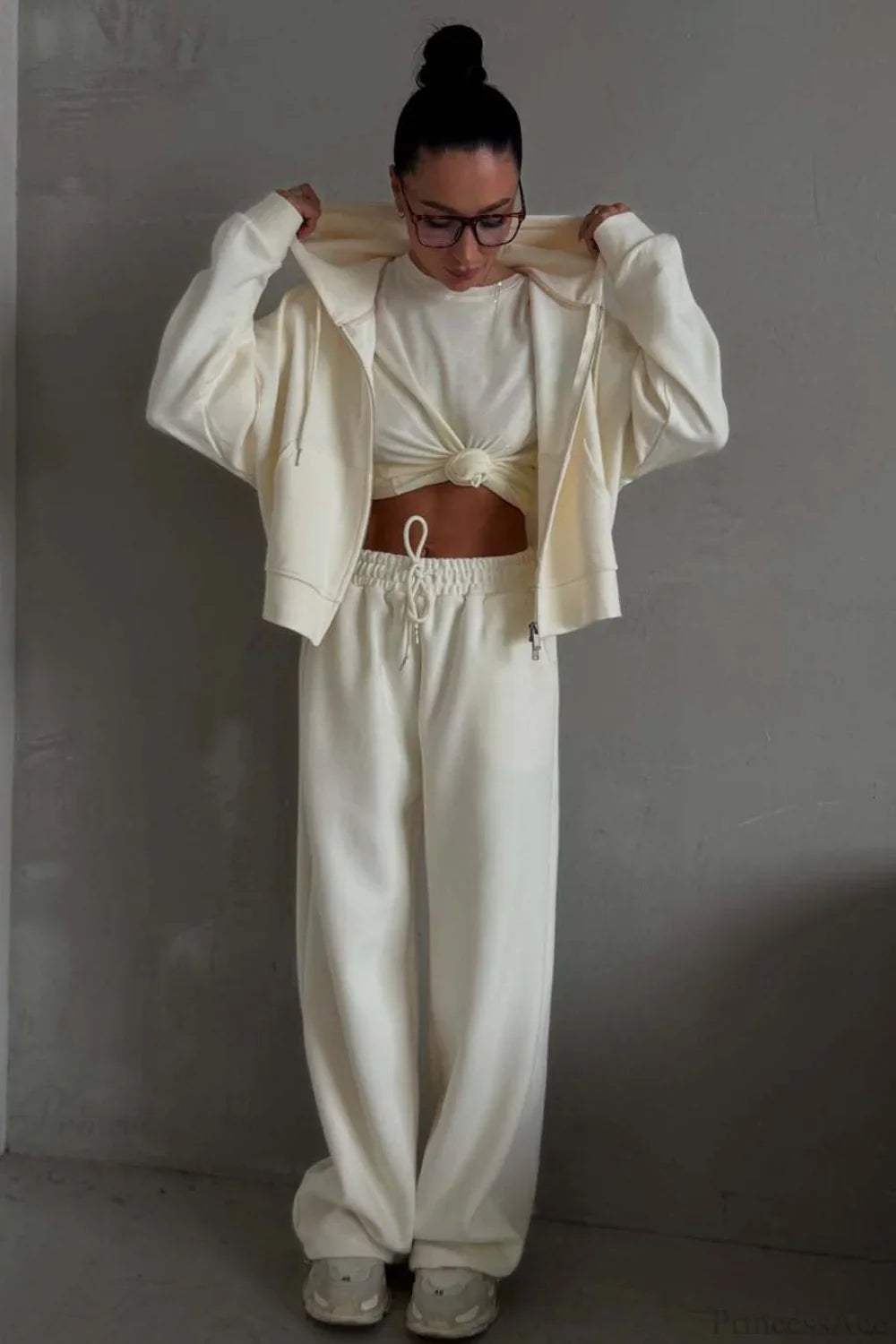 Casual Zip Hooded Embroidered Sweatpants Two Piece Set