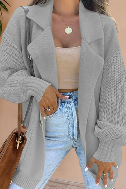 Women's Suit Collar Knitted Patchwork Woolen Jacket