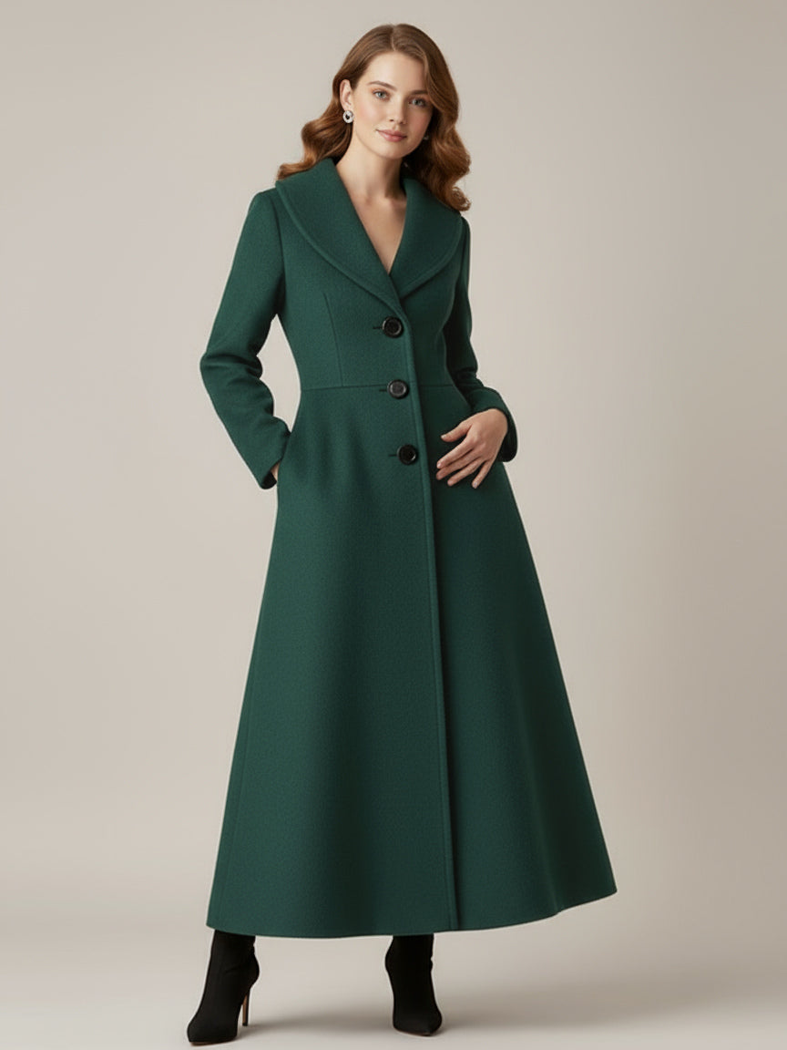 Full Length Woolen Coat With Shawl Collar For Women 2026