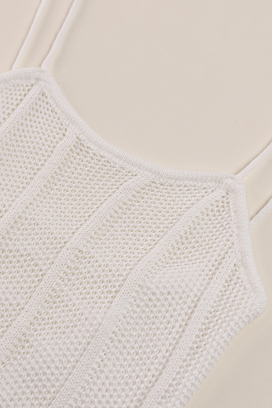 Crochet Knit Spaghetti Strap High Split Backless Maxi Sweater Dress