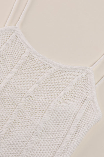 Crochet Knit Spaghetti Strap High Split Backless Maxi Sweater Dress