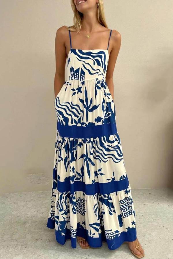 Elegant Ruffled With Floral Print Maxi Dress