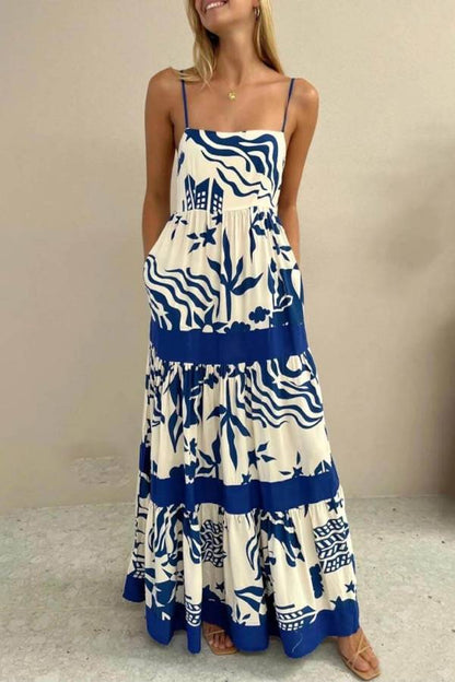 Elegant Ruffled With Floral Print Maxi Dress