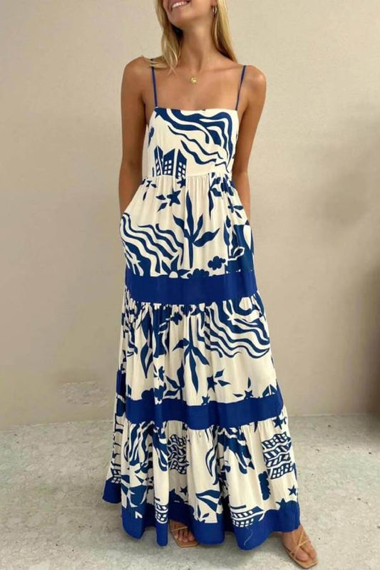 Elegant Ruffled With Floral Print Maxi Dress