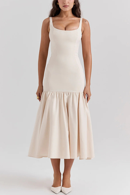 Graceful Silhouette Square Neck Wide Strap Drop Waist Midi Dress