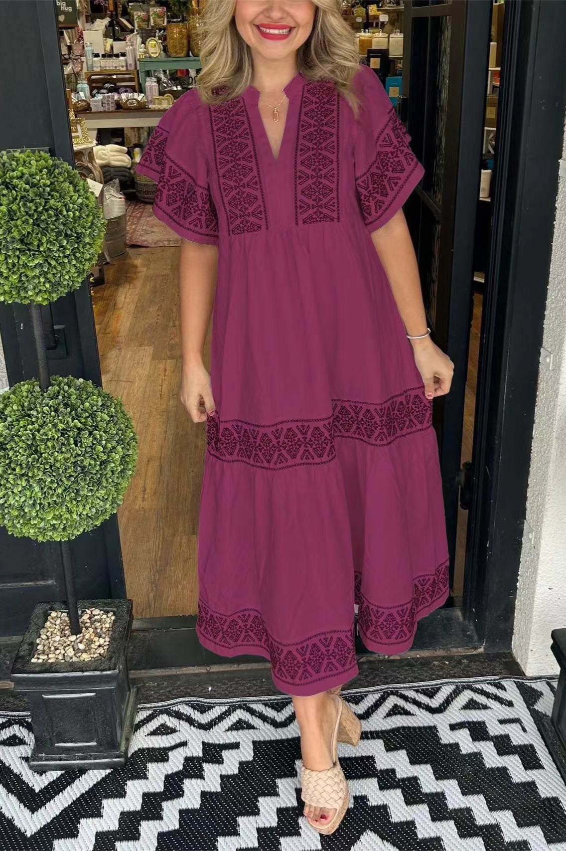 Floral Print Loose Cotton Feel Boho Dress
