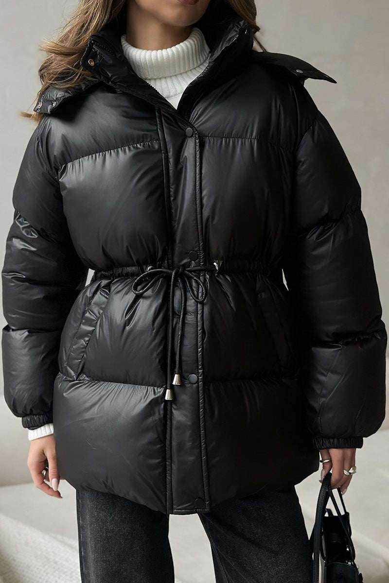 Adjustable Drawstring Hooded Puffer Jacket