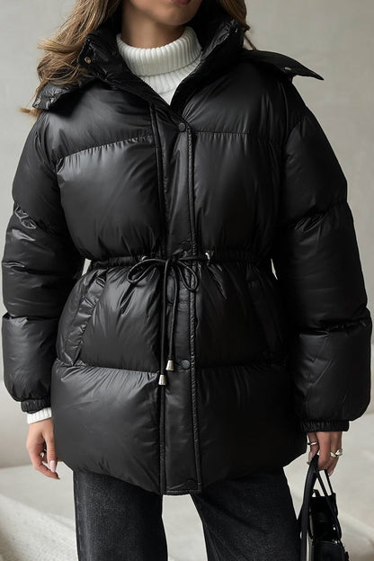 Adjustable Drawstring Hooded Puffer Jacket