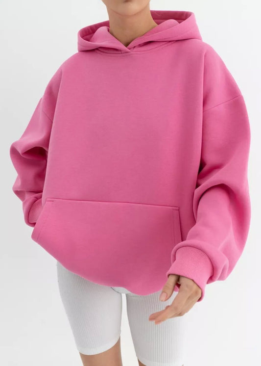 Vibrant Pink Oversized Hooded Sweatshirt