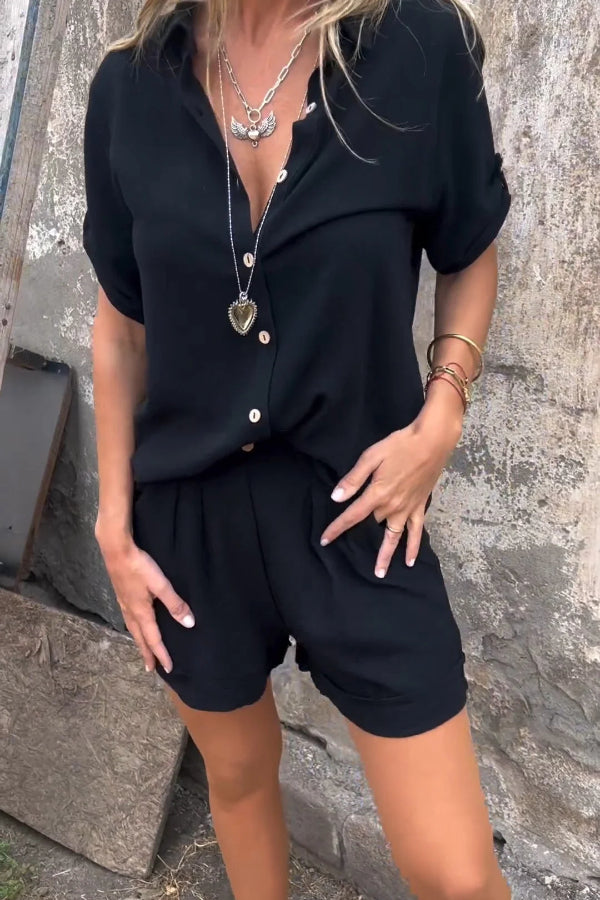 Orange Summer Cotton and Linen Short-sleeved Suit