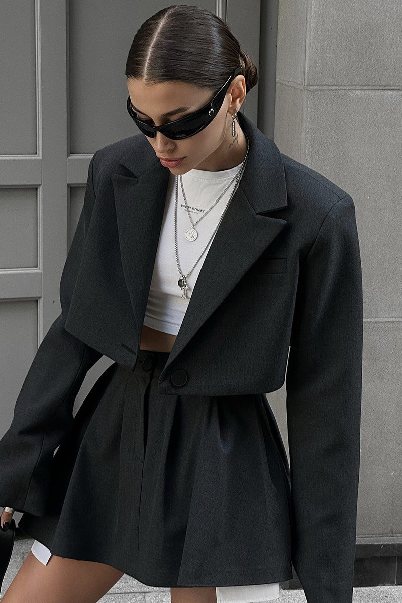 Mini Skirt with Lapel Blazer Two Piece Set