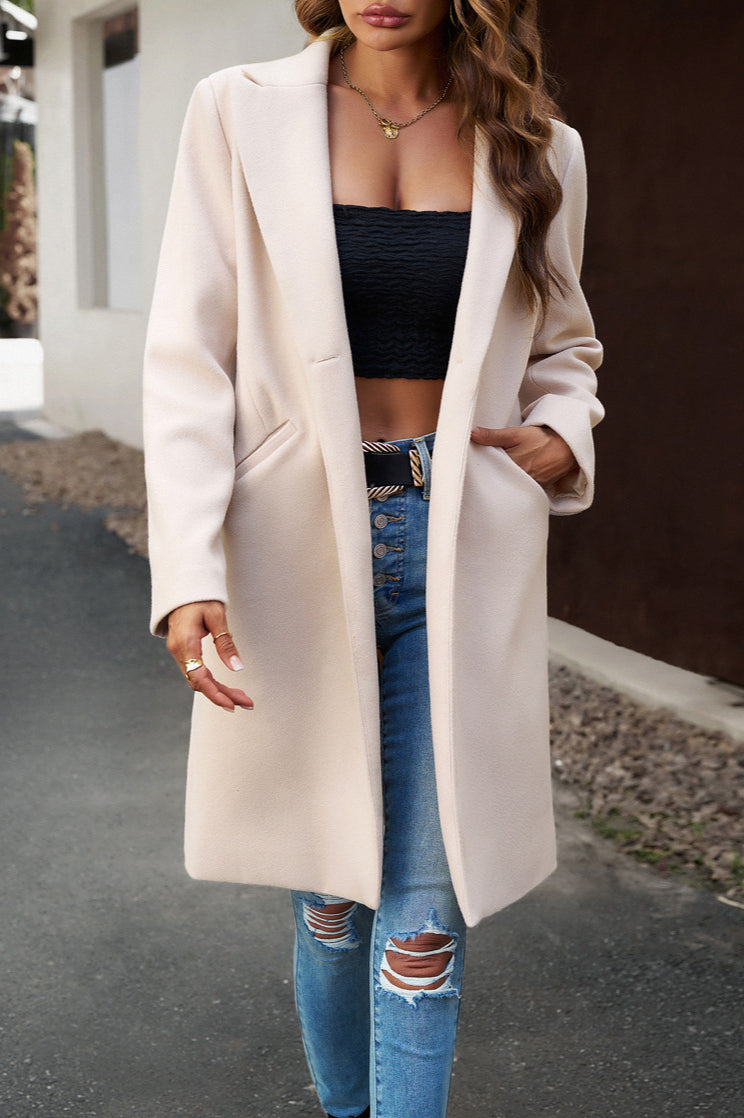 Wool Blend Solid Longline Coat