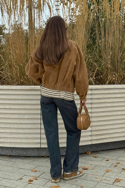 Vintage Suede Zip Front Relaxed Jacket