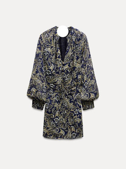 Paisley Print Long Sleeves Short Dress