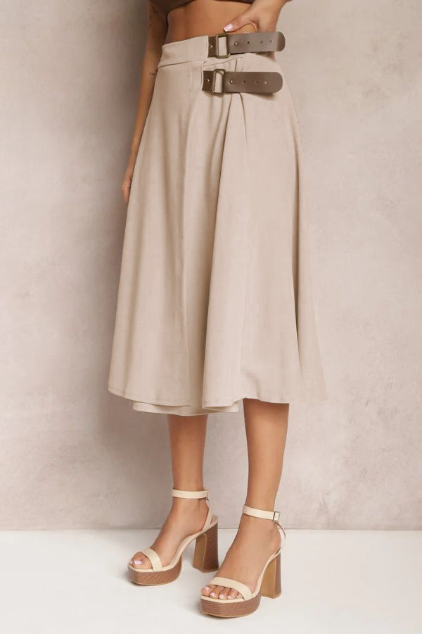 Leather Stitching Solid Color Fashionable Skirt, Elegant and Artistic Retro Skirt for Women