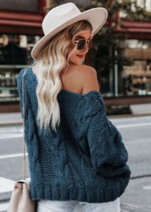 Cozy Vibes - Off-Shoulder Chunky Knit Sweater