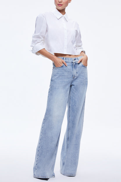 Easy Outfit Idea Long Sleeve Pocket Crop Oversized Fit Blouse