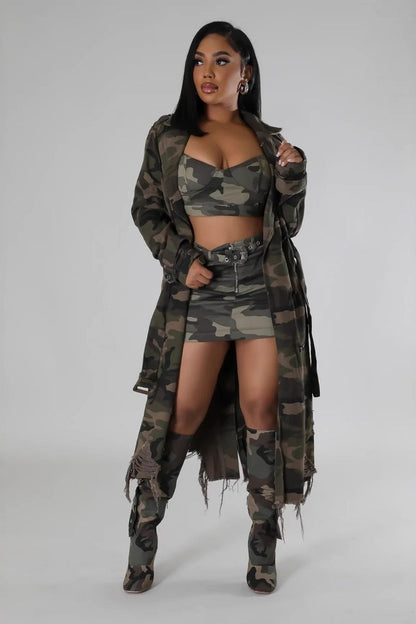 Distressed Camo Long Overcoat