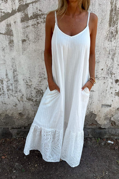 Cotton and Linen Suspender Long Dress