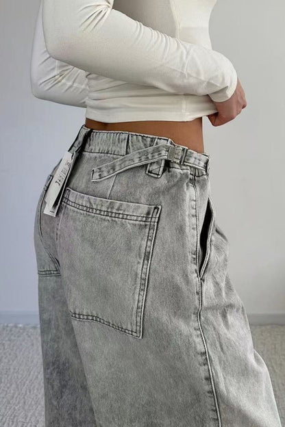 Low Rise Distressed Wide Leg Jeans