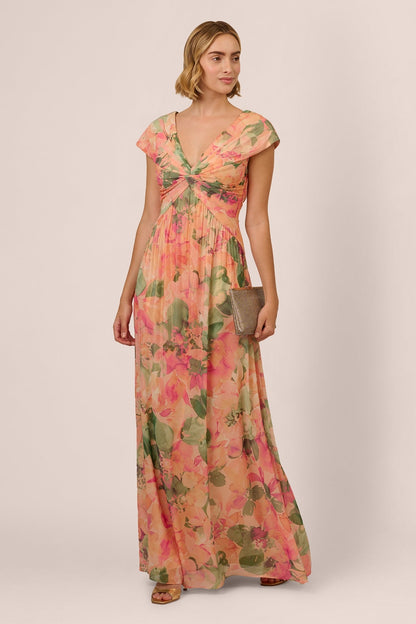 Angela Floral Print Cap Sleeves Maxi Dress
