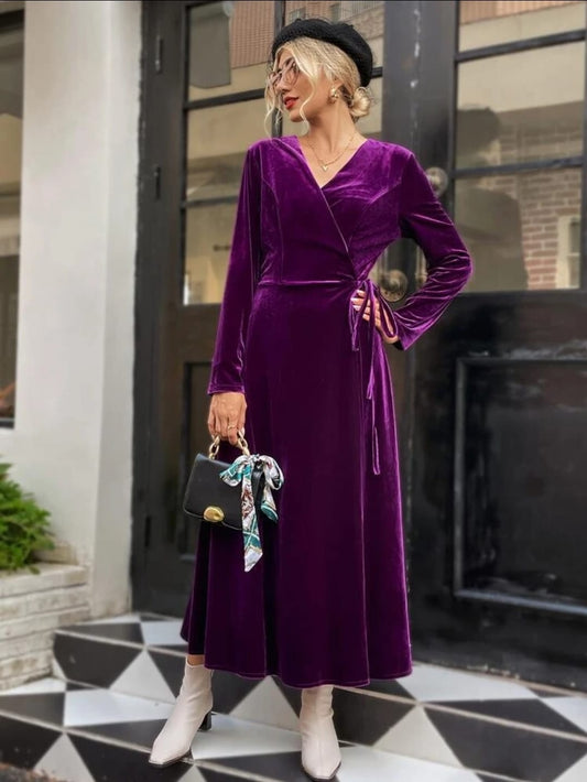 Purple Velvet Wrap Maxi Dress