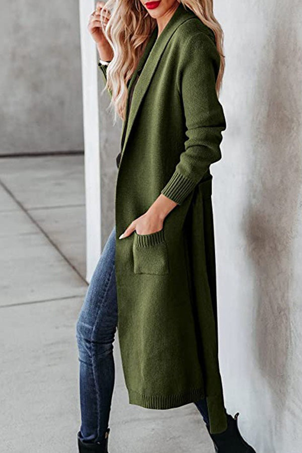 Knitted Tie Lapel Cardigan Sweater Jacket