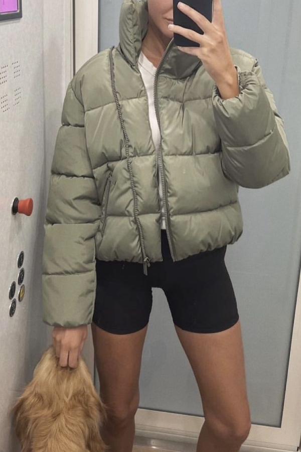 Stand Collar Zipper Windproof Cotton Coat