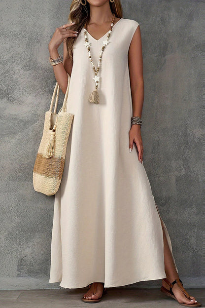 Sleeveless V-Neck Side Slit Elegant Maxi Dress