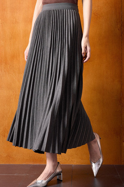 Vintage High-Waist Knit Pleated Midi Skirt