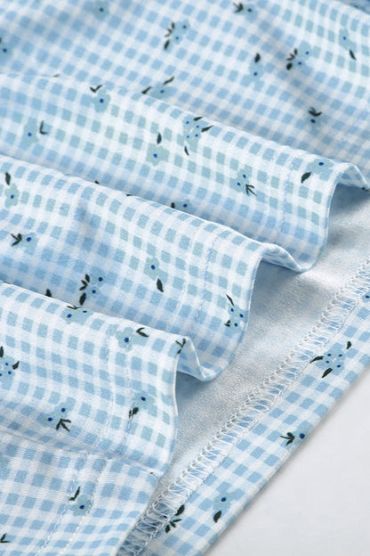 Check Floral Cami Top Elastic Shorts Loungewear Two Piece Set