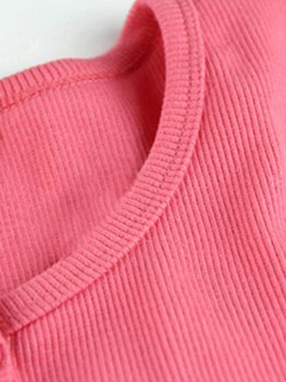 Solid Ribbed Breasted Long Sleeve Tee