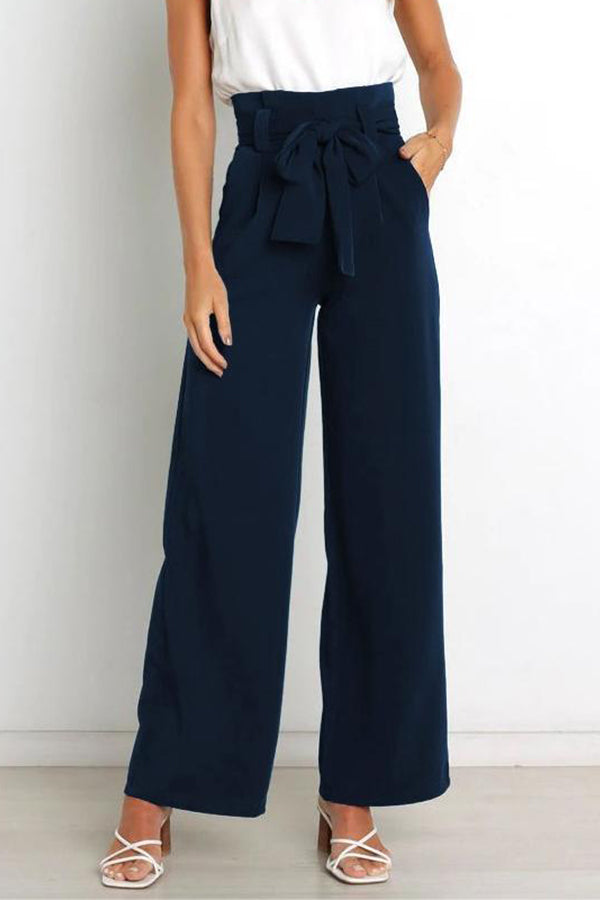 Casual fashion all-match wide-leg pants tie-up bow trousers