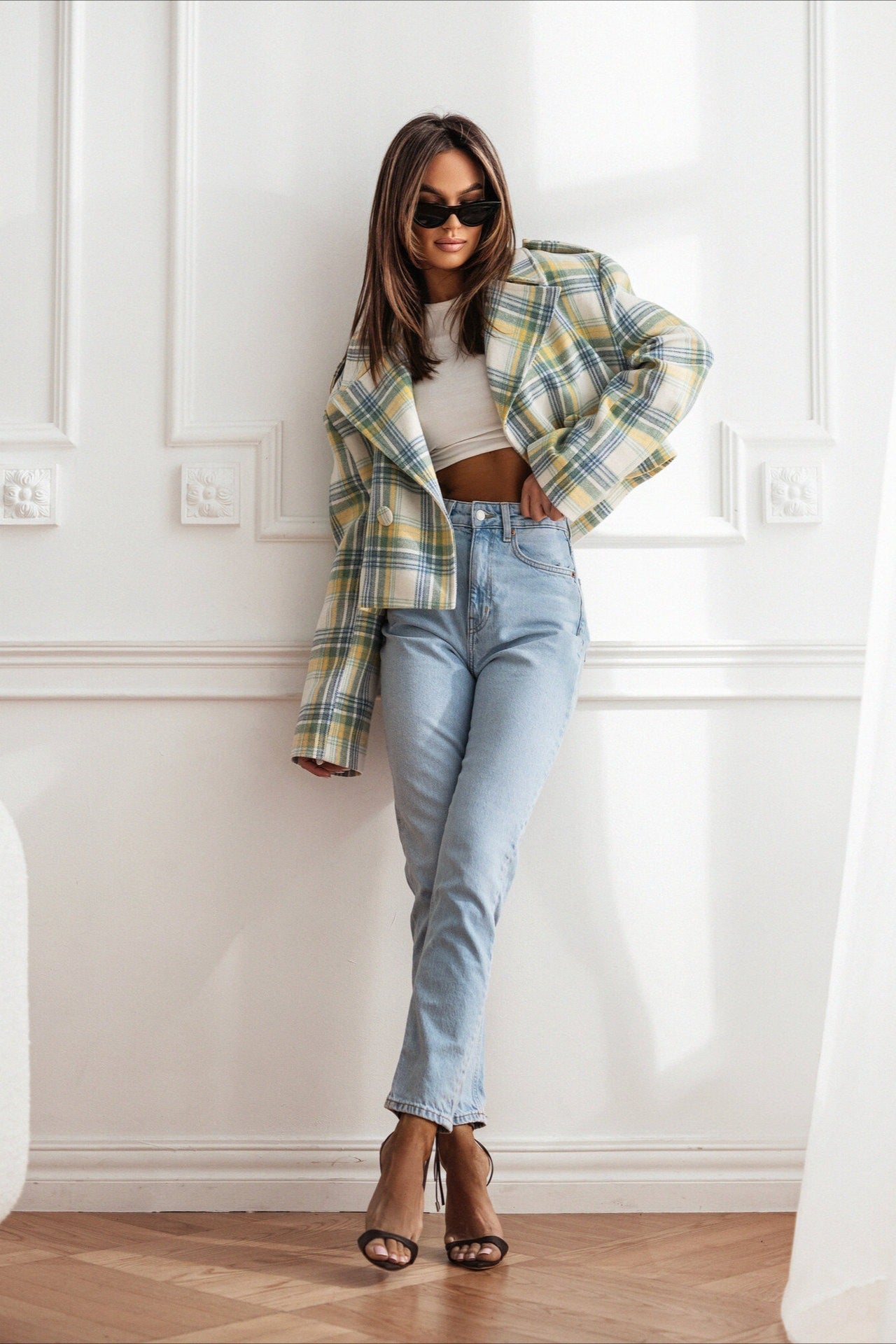 Plaid Wool Blend Blazer Coat