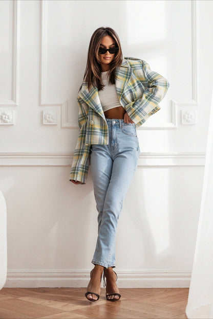 Plaid Wool Blend Blazer Coat
