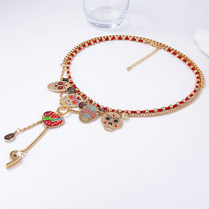 Fashionable Colorful Metal Skull Pendant Necklace